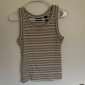 New York & Company Cream Tank with Black and Tan Stripes